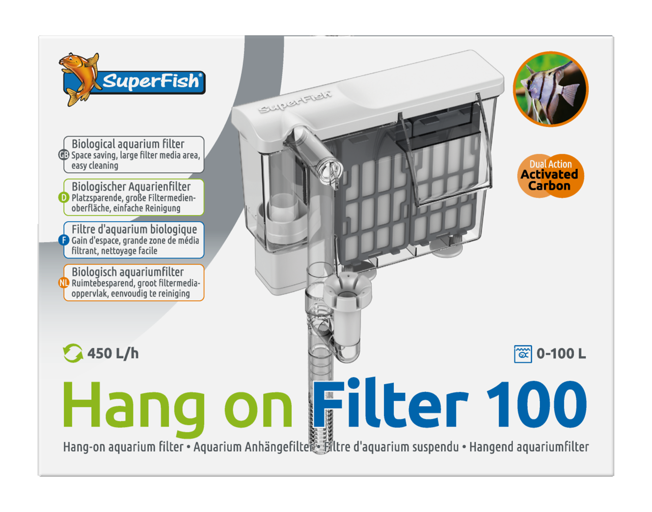 Superfish Hang On Filter 100 Aquarium External Filter 450LPH Skimmer Refurbished