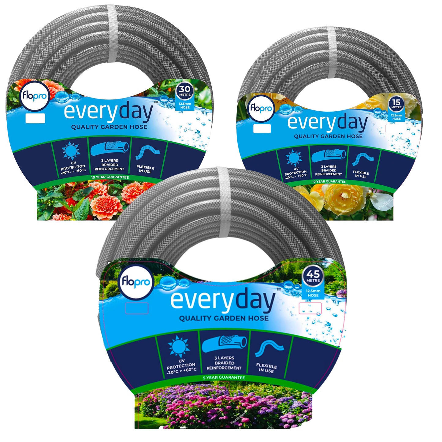 Flopro Everyday Weather Proof 15m/30m/45m Garden Watering Flexibe Hose