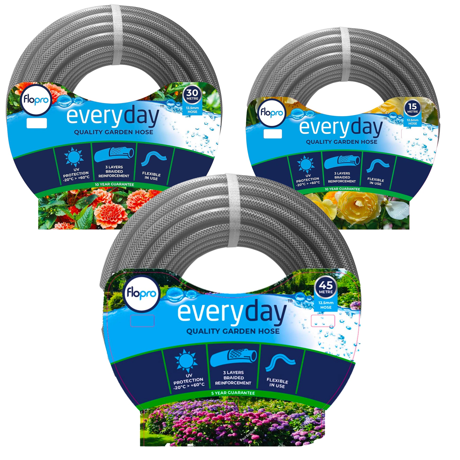 Flopro Everyday Weather Proof 15m/30m/45m Garden Watering Flexibe Hose