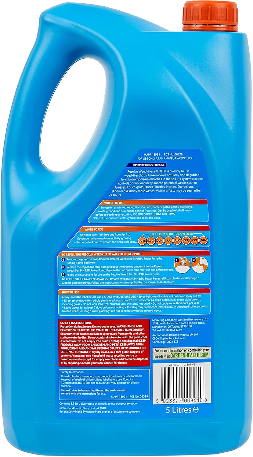 Resolva Weedkiller 5L Power Pump Refill Garden Effective Rootkill Fast-Acting