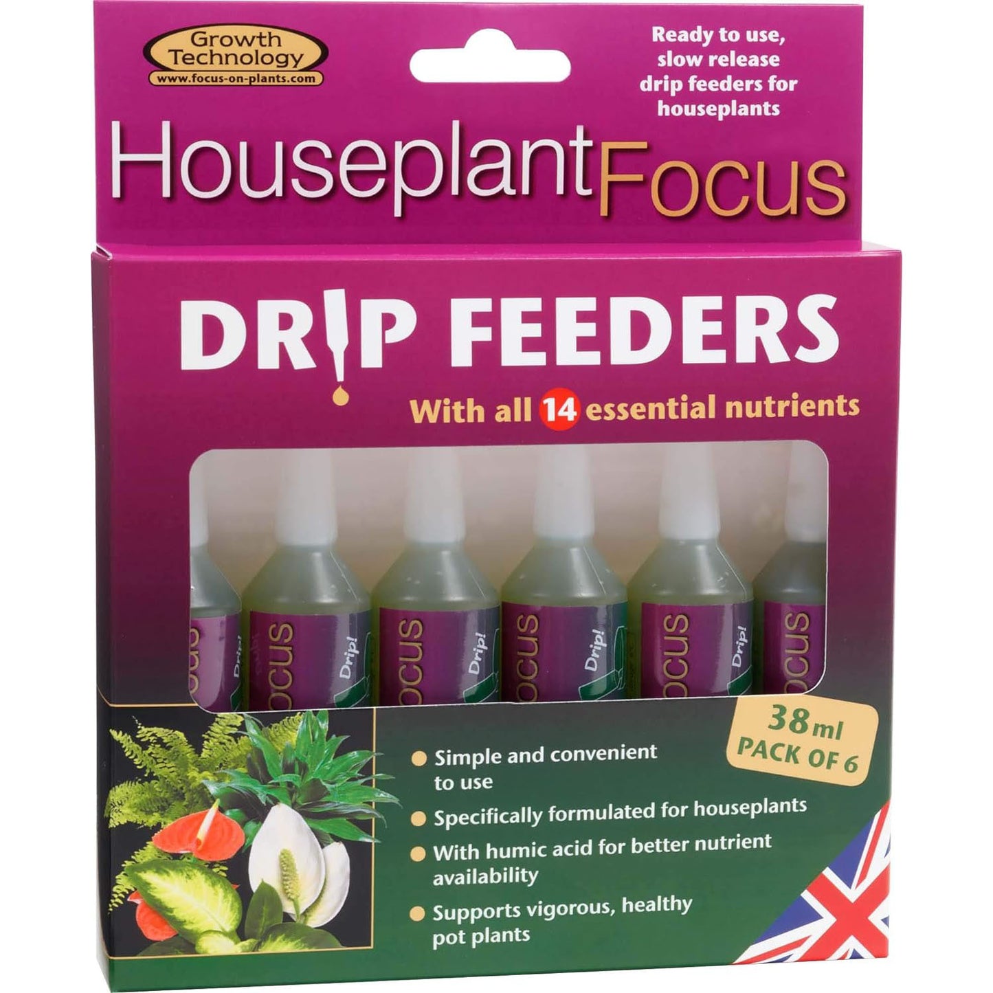 Growth Technology Houseplant Focus Drip Feeders 38ml 6 pk 