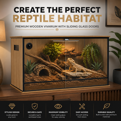 ProRep Vivarium 4×2×2ft Spacious Reptile Enclosure with Sliding Doors & Side Vents | Oak, Grey or Black