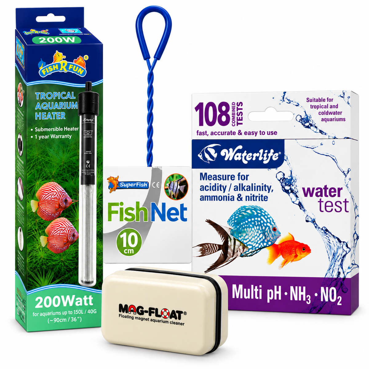 Fish R Fun 200W Aquarium Heater Bundle – 4 Piece Aquarium Care Set