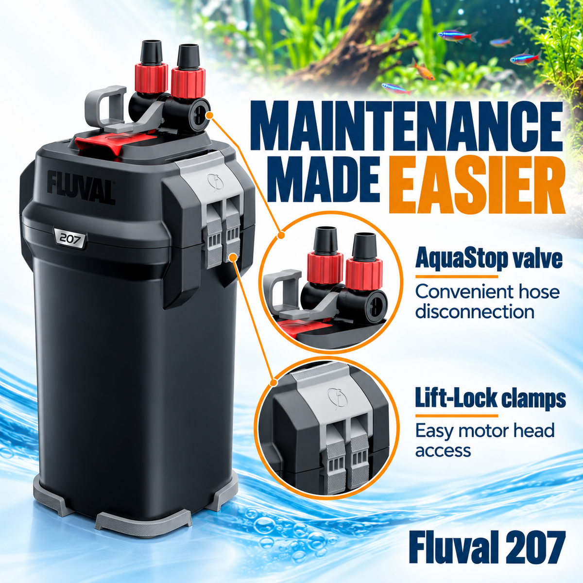 Fluval 207 Canister Filter - 780 L/h, 60-220L Capacity