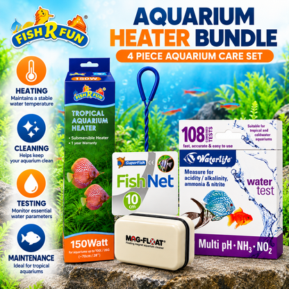 Fish R Fun 150W Aquarium Heater Bundle – 4 Piece Aquarium Care Set