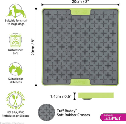 LickiMat Tuff Buddy Green Dog Slow Feeder Lick Mat Enrichment Feeding Mat