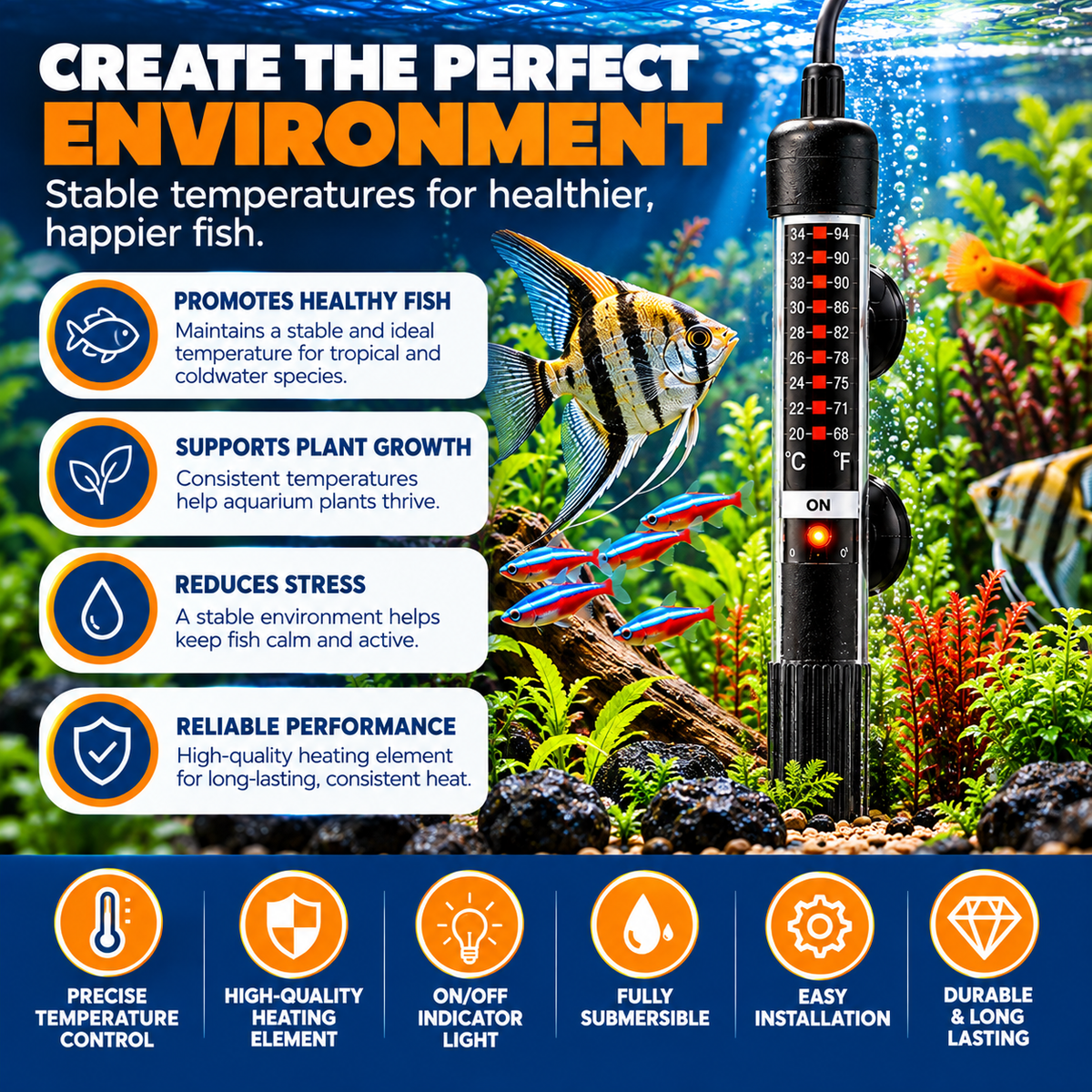 Fish R Fun Submersible Aquarium Heater 25W-300W