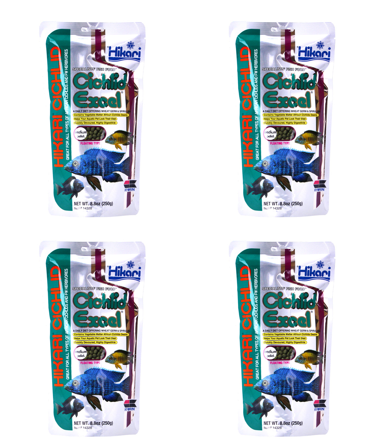 Hikari Cichlid Excel Medium Pellet Fish Wheatgerm Food 250g x 4