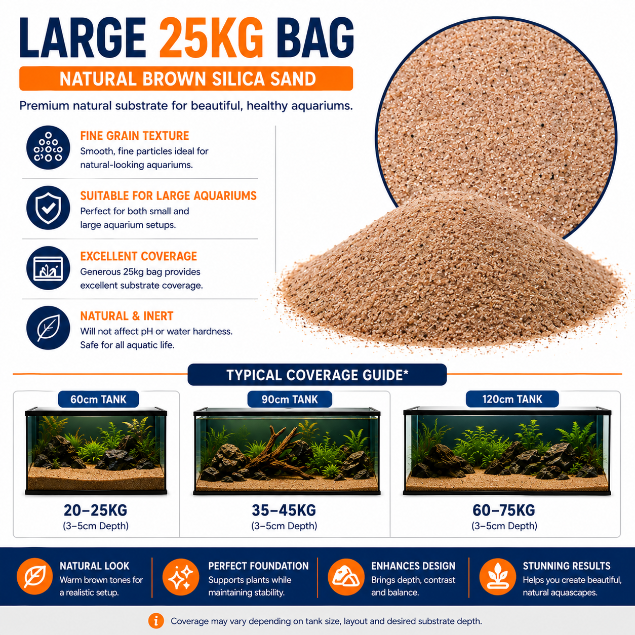 Aquarium Brown Silica Sand 25kg – Safe & pH Neutral