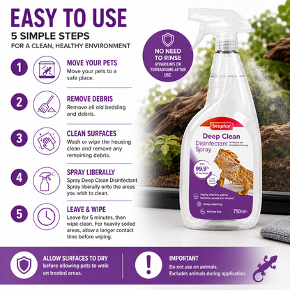 Beaphar Deep Clean Reptile Disinfectant 750ml Vivarium Terrarium Cleaner Spray