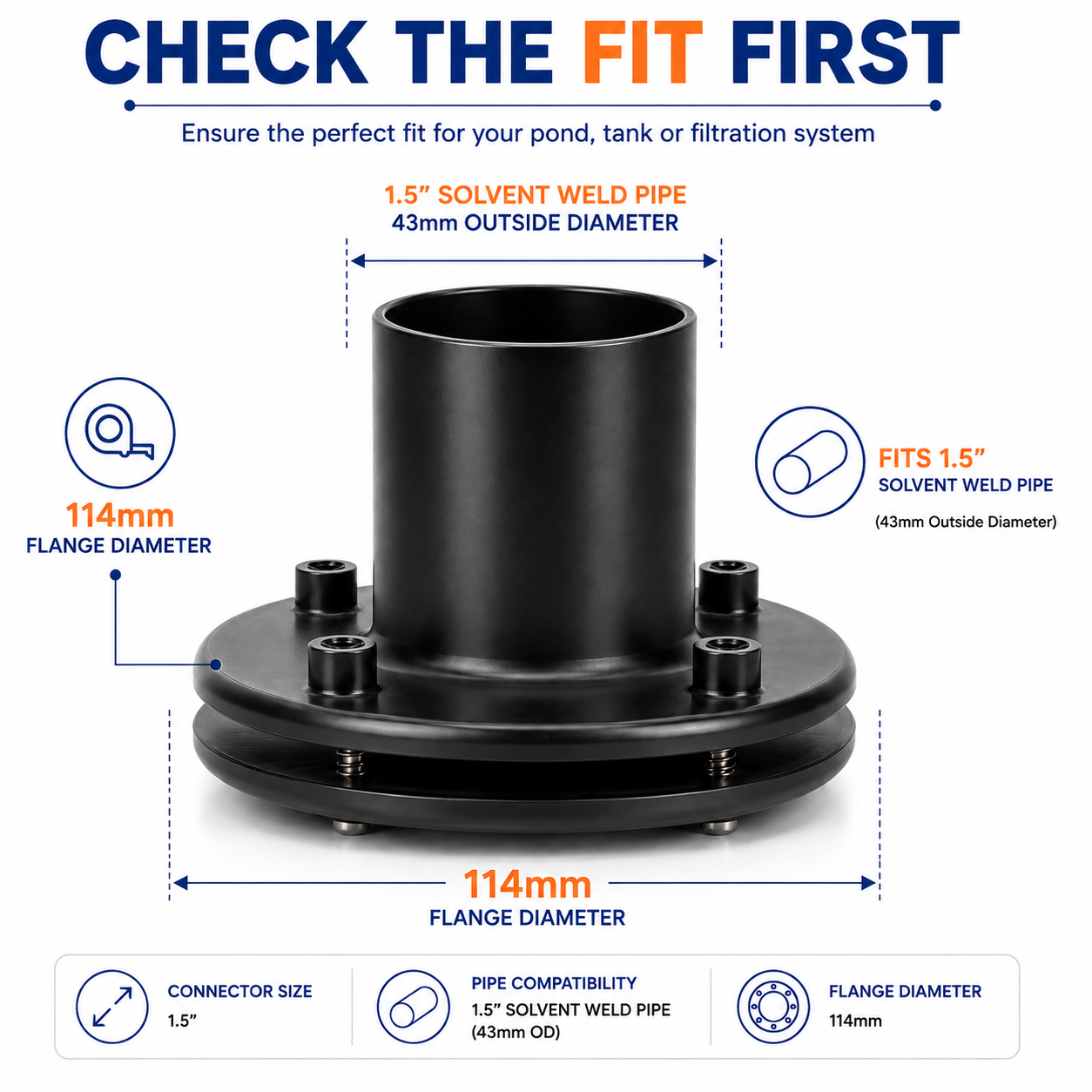 1.5" Flange Pond Connector Solvent Weld