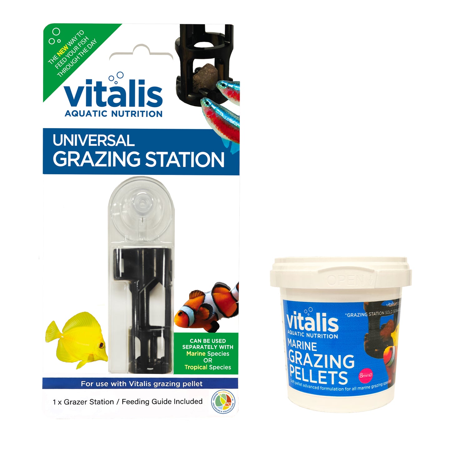 Vitalis Marine & Tropical Grazing Pellets Fish Food 80g with Grazing Station