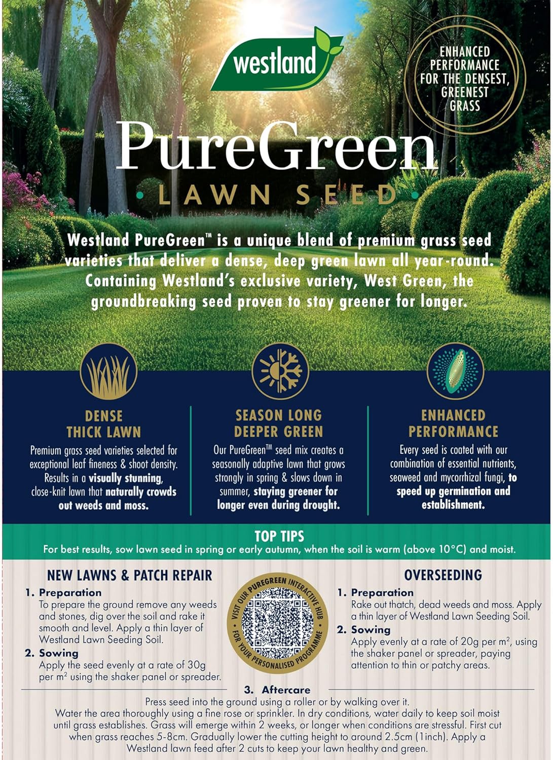 Westland PureGreen Lawn Seed 50m² Dense Green Fine Lawn Mix