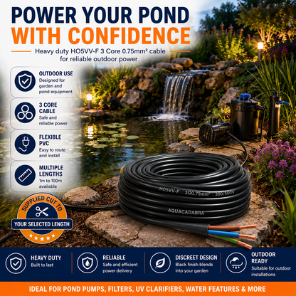 Aquacadabra Heavy Duty Black 3-Core PVC HO5VV-F Garden Cable