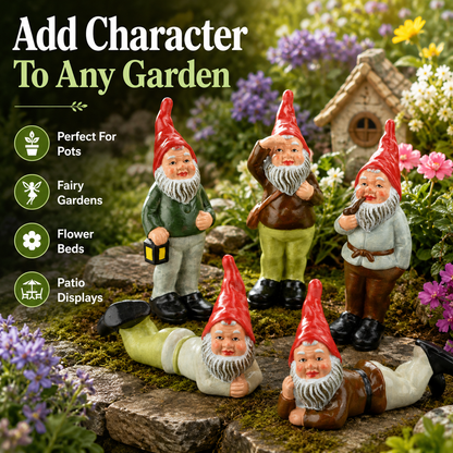 Certikin Heissner Original Mini Gnomes Ceramic Garden Ornament Statues Pack of 5