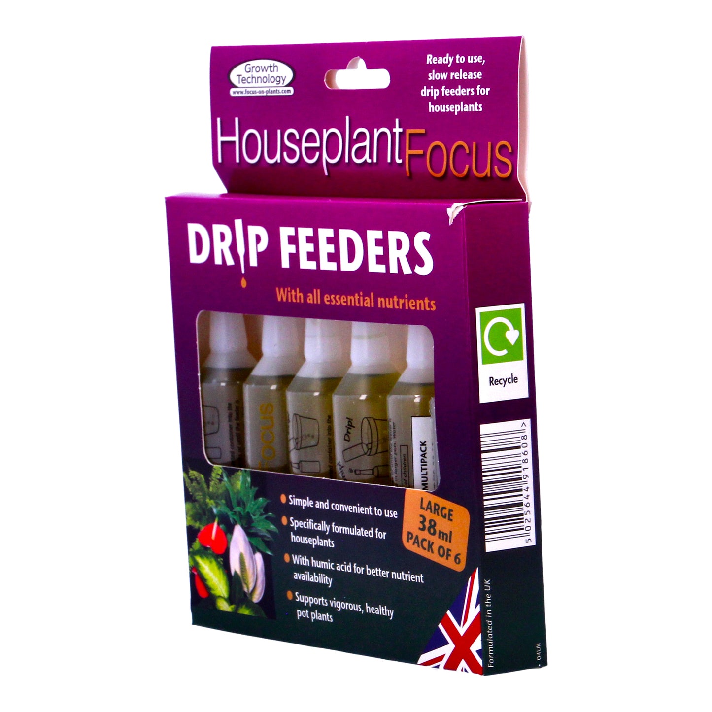 Growth Technology Houseplant Focus Drip Feeders 38ml 6 pk 