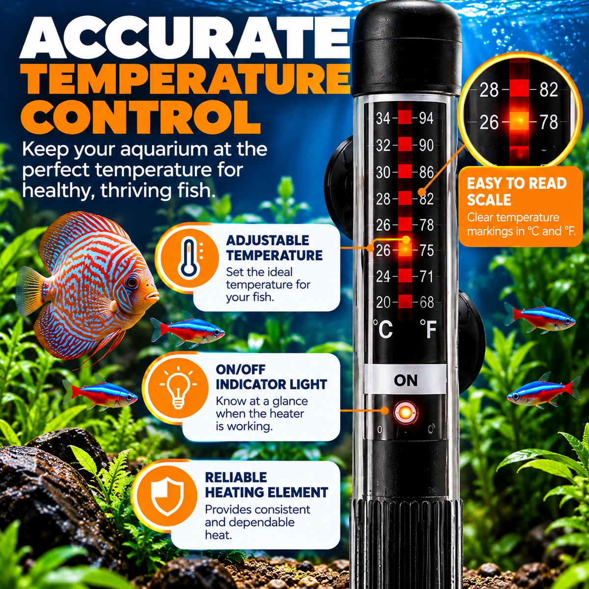Fish R Fun Submersible Aquarium Heater 25W-300W