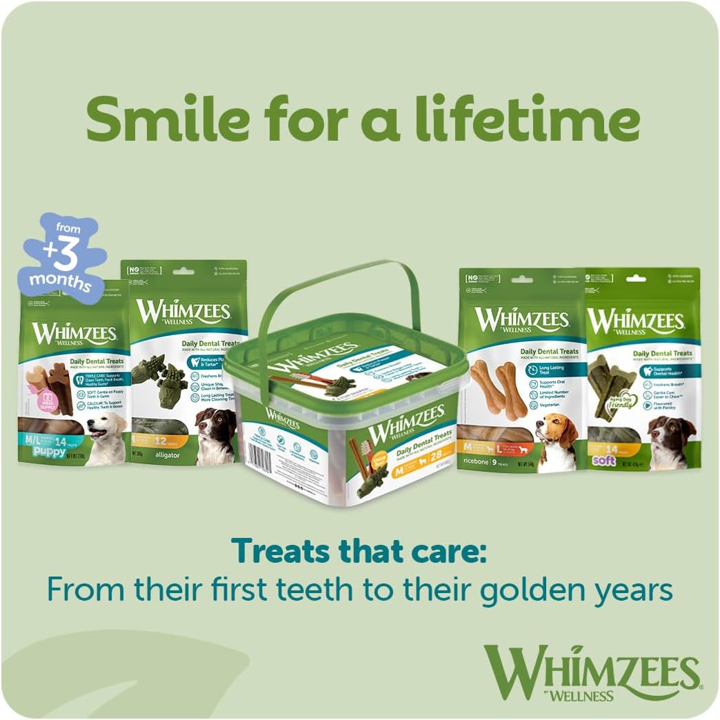 Whimzees Natural Daily Dog Dental Care Chews Treats – Multi Shapes & Sizes 