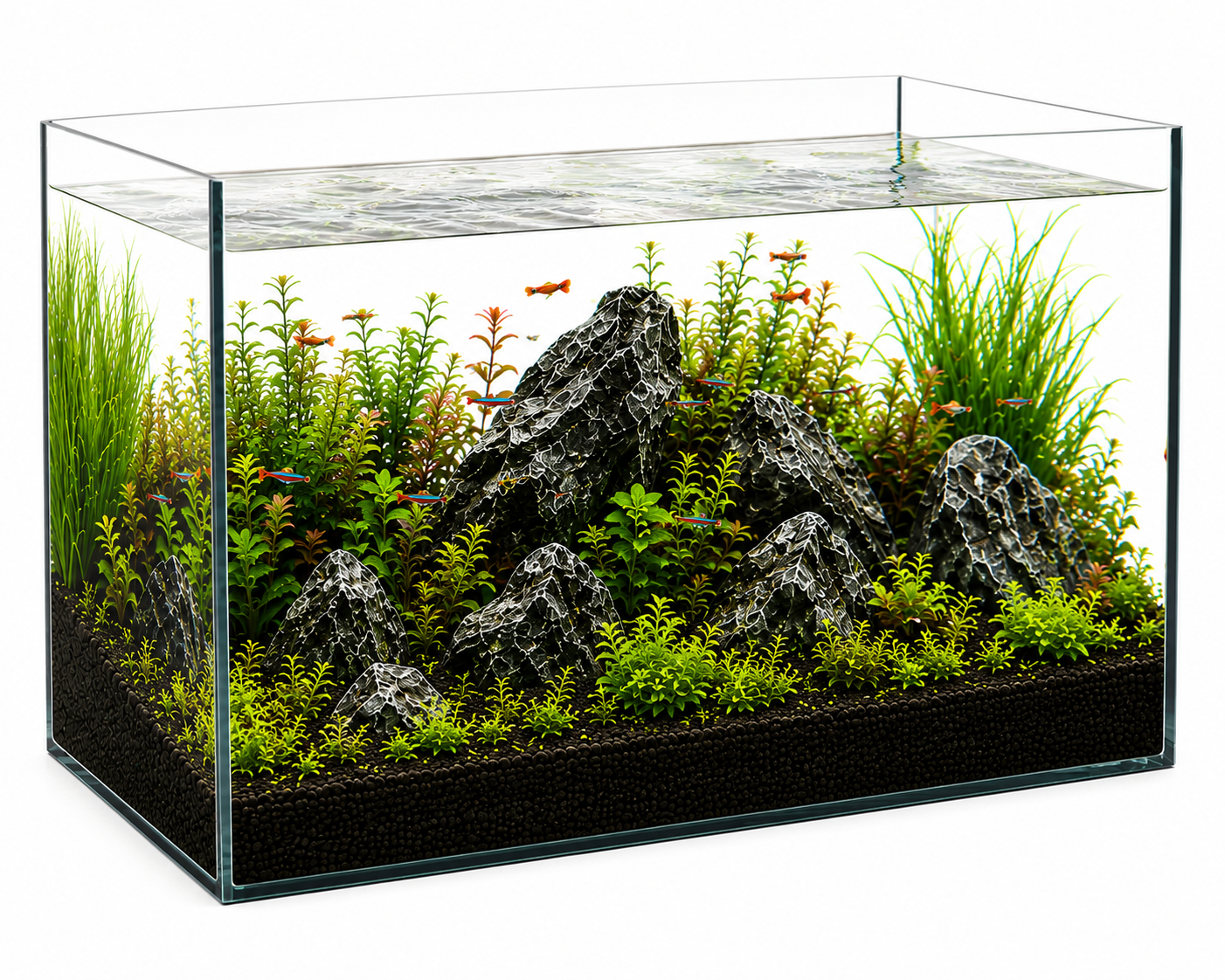 Aquael 45L Glass Aquarium Fish Tank 50x30x30cm, Black Silicone