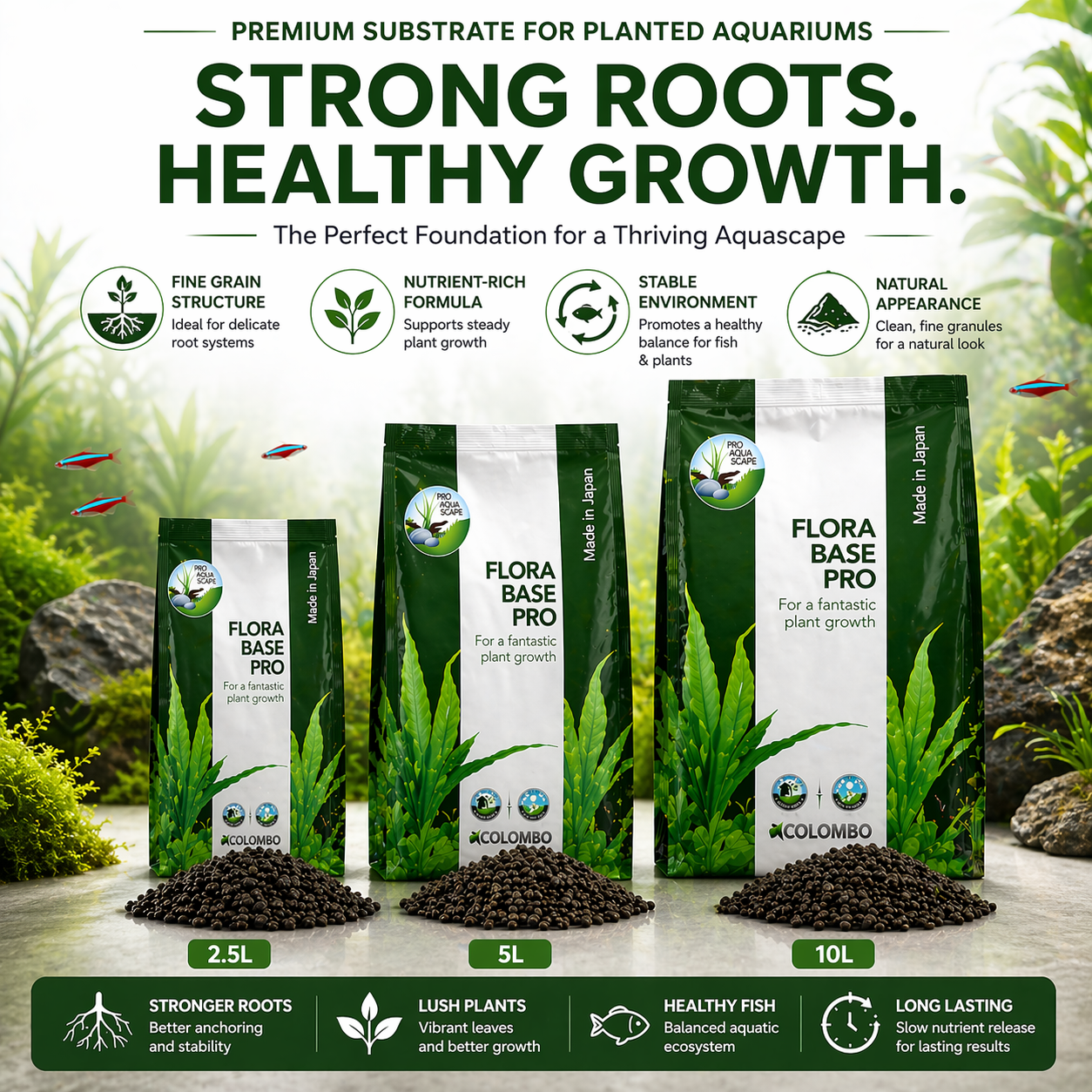 Colombo Flora Base Pro Fine Aquarium Plant Substrate Nutrient Rich Soil 2.5/5/10