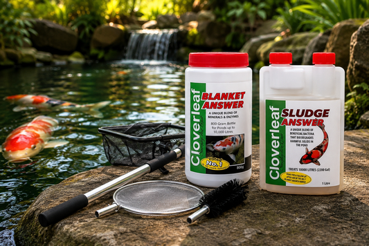 Aquacadabra Pond Blanket Weed Control Bundle, Cleaning Nets Brush & Sludge Treatment