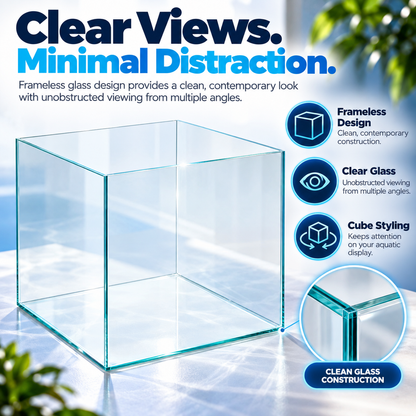 Aqua One Cube 30 Square Glass Aquarium Tank 25L Frameless with Glass Lid