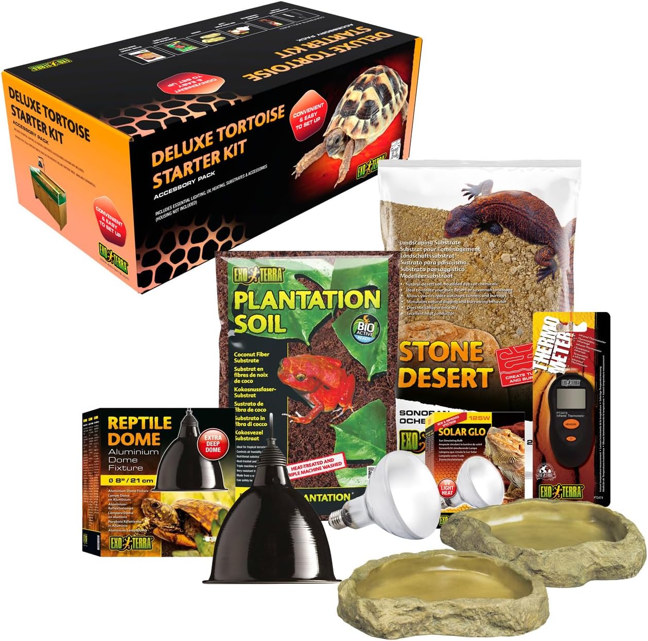 Exo Terra Tortoise Accessory Starter Kit with Heating, UVB, Substrate & Dishes