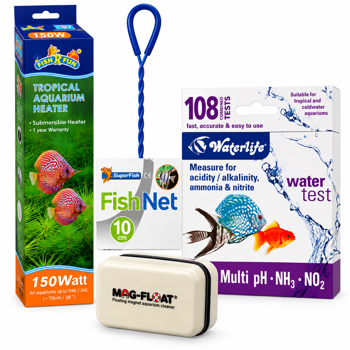Fish R Fun 150W Aquarium Heater Bundle – 4 Piece Aquarium Care Set