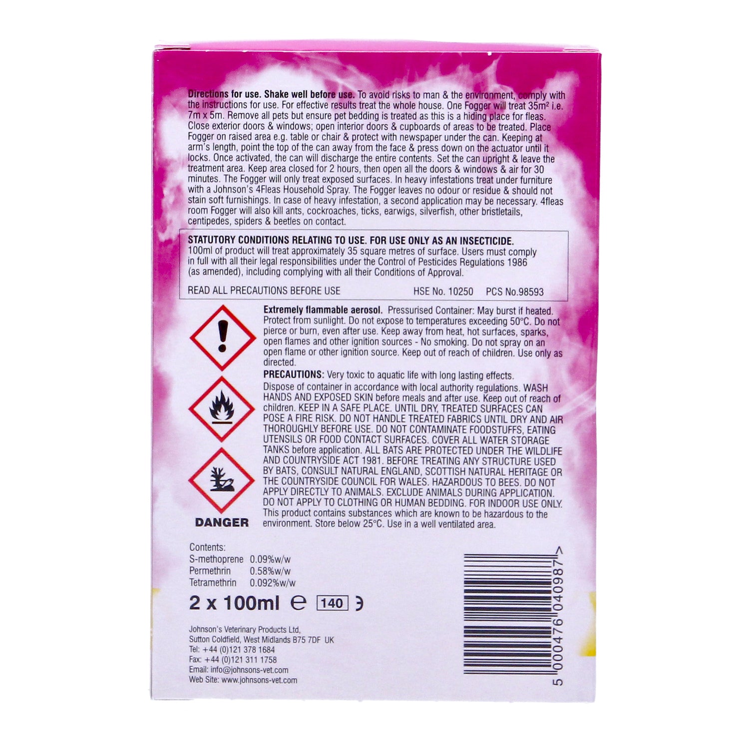 Johnsons 4fleas Room Fogger Complete Room Treatment Flea Remover