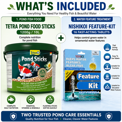 Tetra Pond Food Sticks 1200g + Nishikoi Feature Kit 16 Tablets Bundle