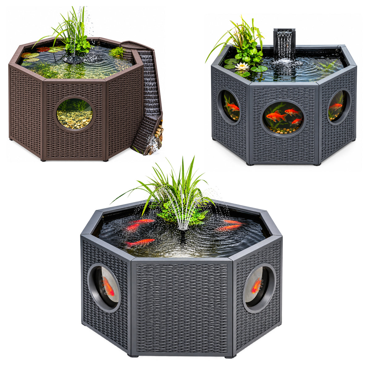 Blagdon Raised Fish & Nature Pond 235L/270L Solar Fountain Octagon/Half Moon