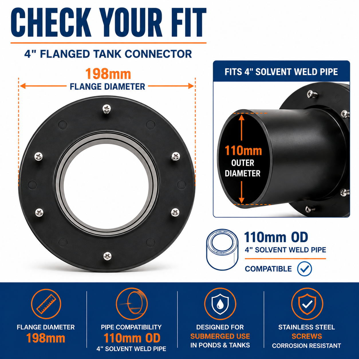 4" Flange Pond Connector Solvent Weld