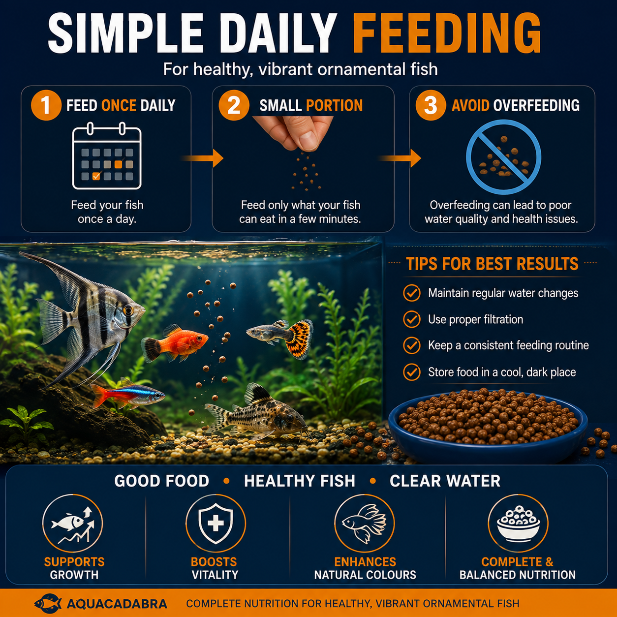 Aquacadabra Complete Ornamental Fish Food Sinking Granules Tropical Aquarium