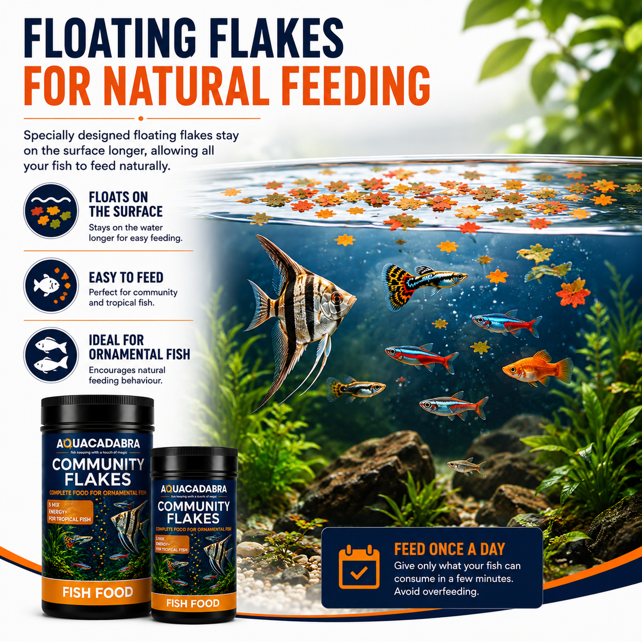 Aquacadabra Complete Ornamental Fish Food Floating Flakes Tropical Aquarium