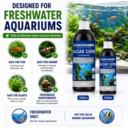 Aquacadabra Algae Gone Freshwater Aquarium Green Brown Algae Treatment 250ml 500