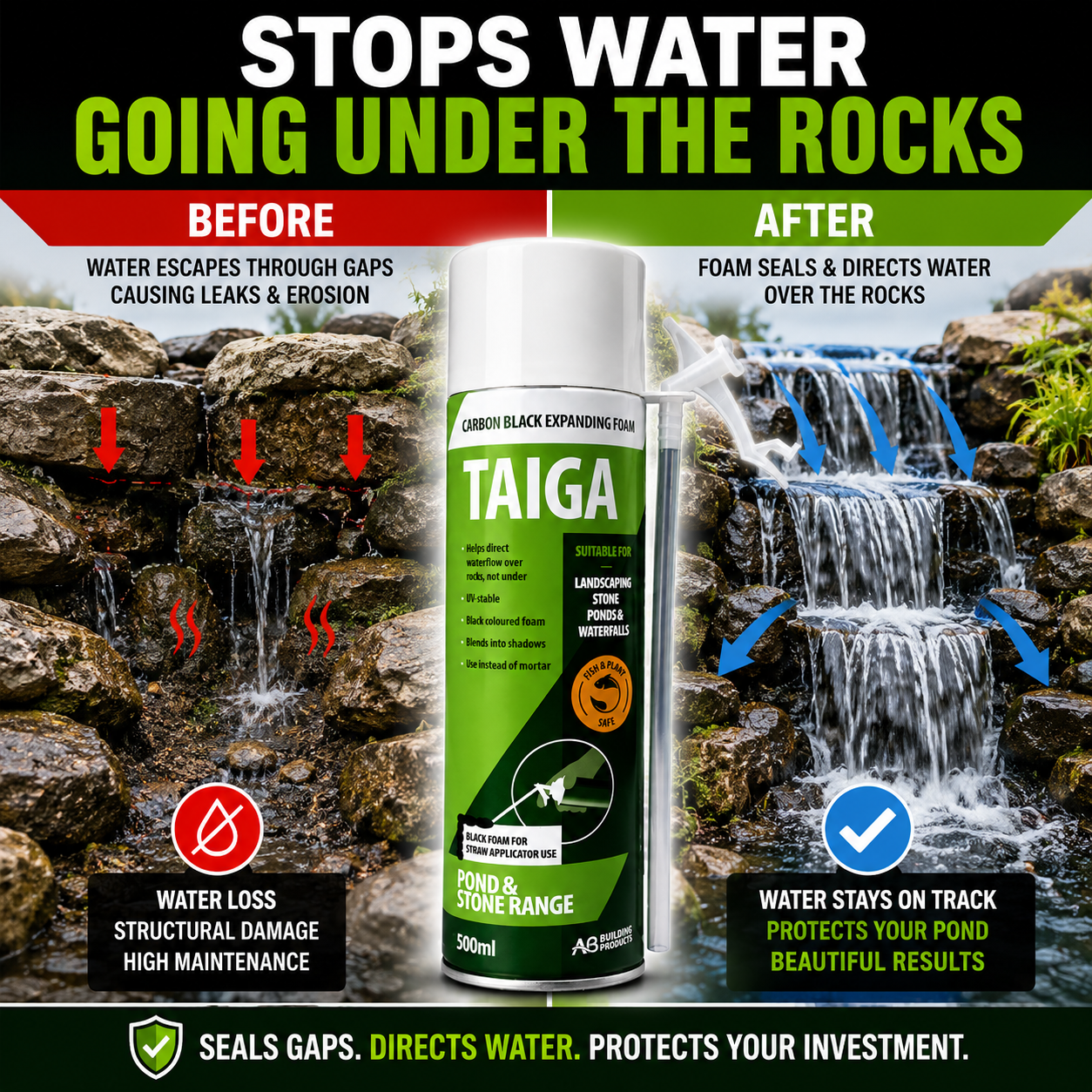 Taiga Black PU Expanding Foam 500ml - Hand Held