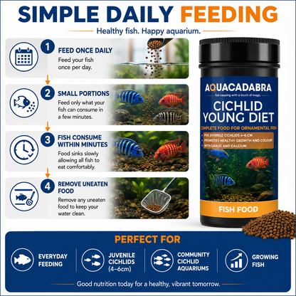 Aquacadabra Cichlid Young Diet Fish Food Sinking Granules 55% Protein 120g 480g