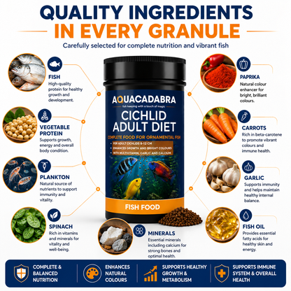 Aquacadabra Cichlid Adult Diet Fish Food Floating Granules 40% Protein 90g 360g
