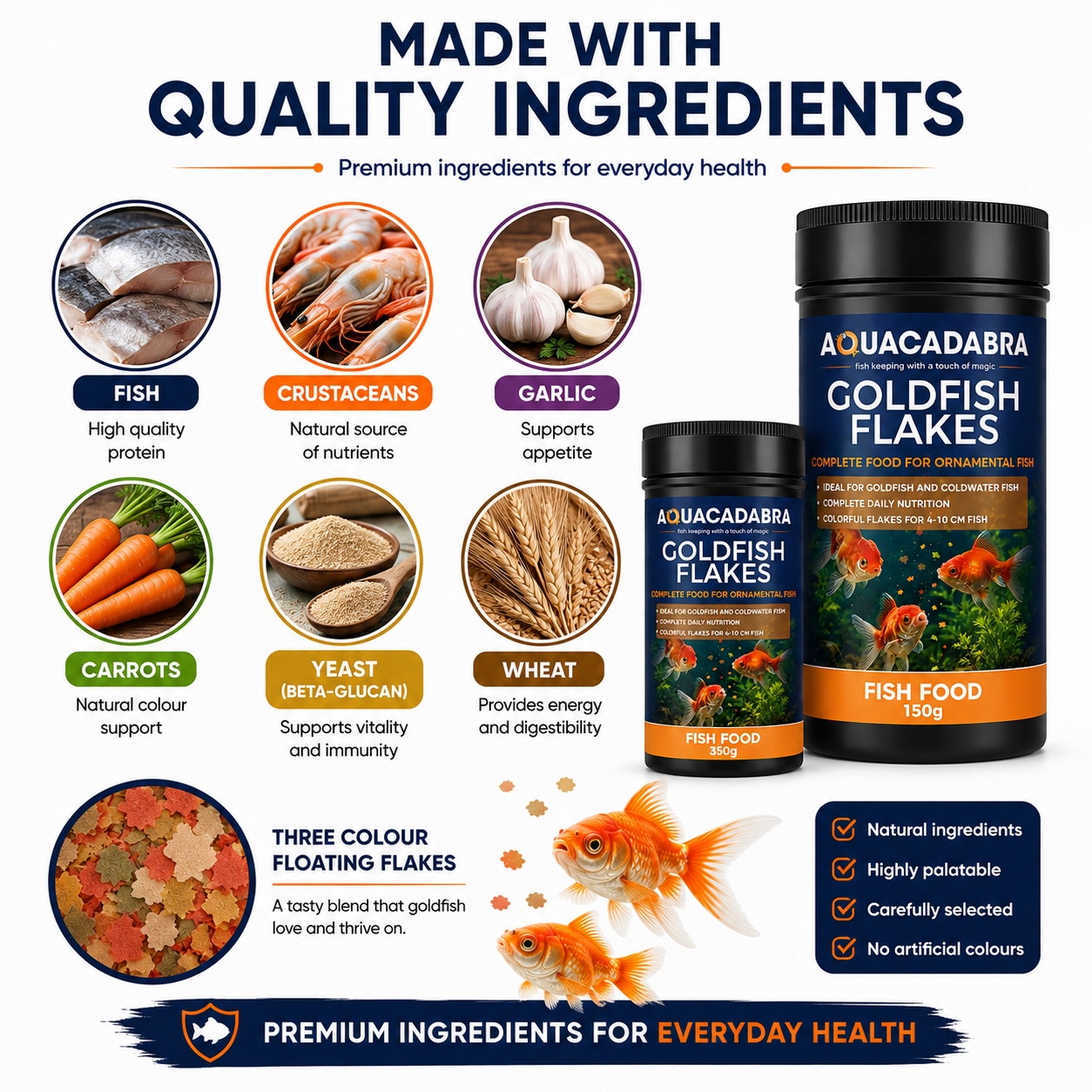 Aquacadabra Goldflake Goldfish Food Floating Flakes Aquarium Fish Food 38g 150g
