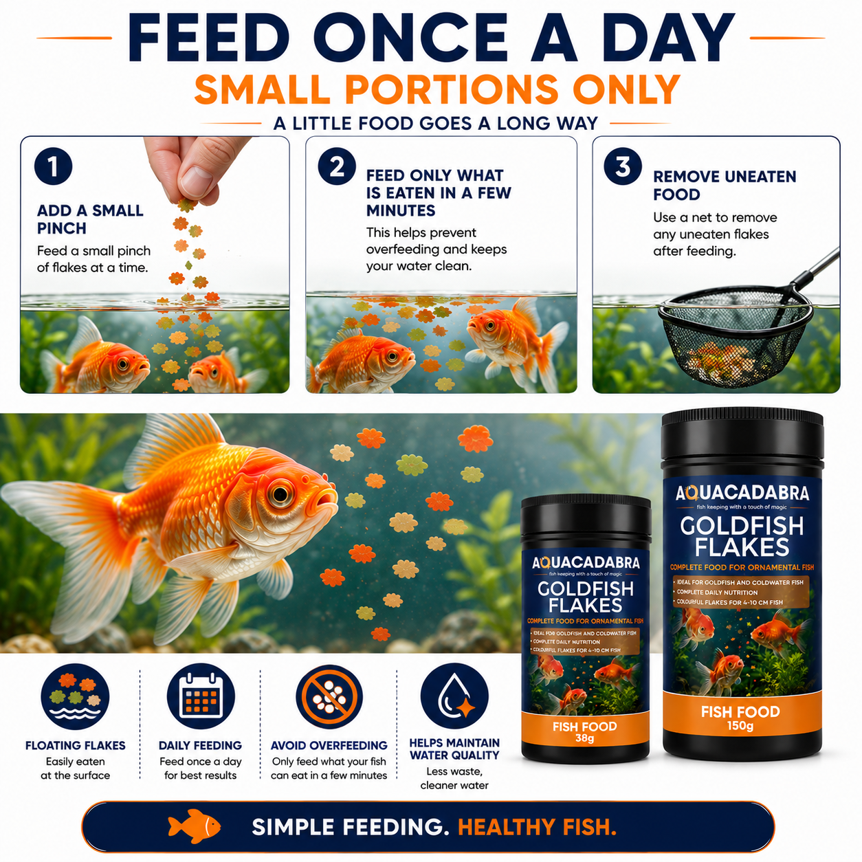 Aquacadabra Goldflake Goldfish Food Floating Flakes Aquarium Fish Food 38g 150g