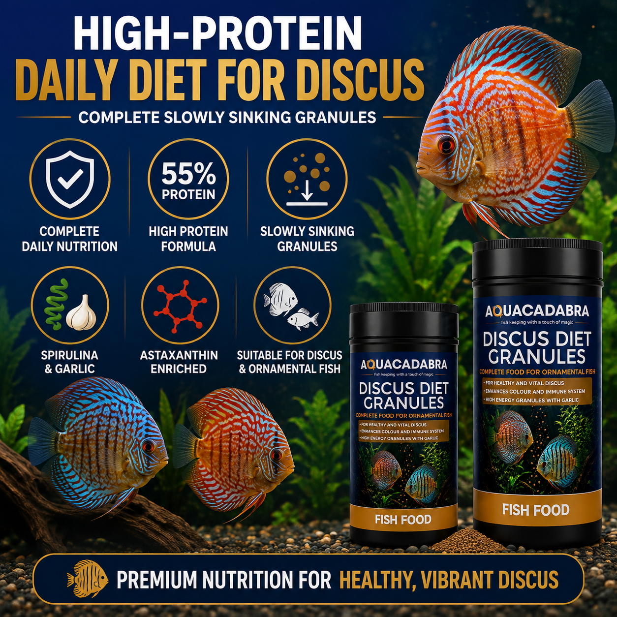 Aquacadabra Discus Diet Granules High Protein Tropical Aquarium Fish Food