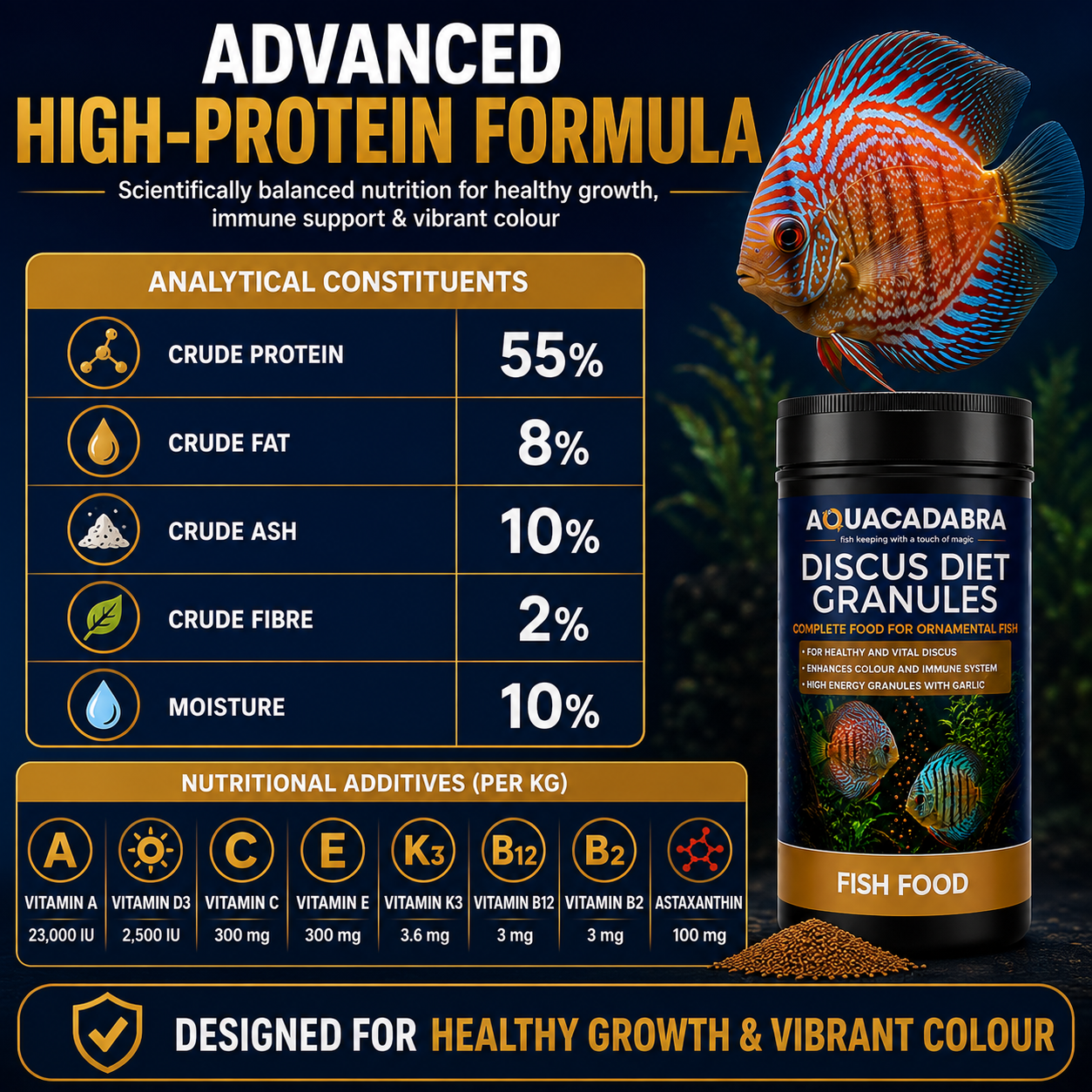 Aquacadabra Discus Diet Granules High Protein Tropical Aquarium Fish Food