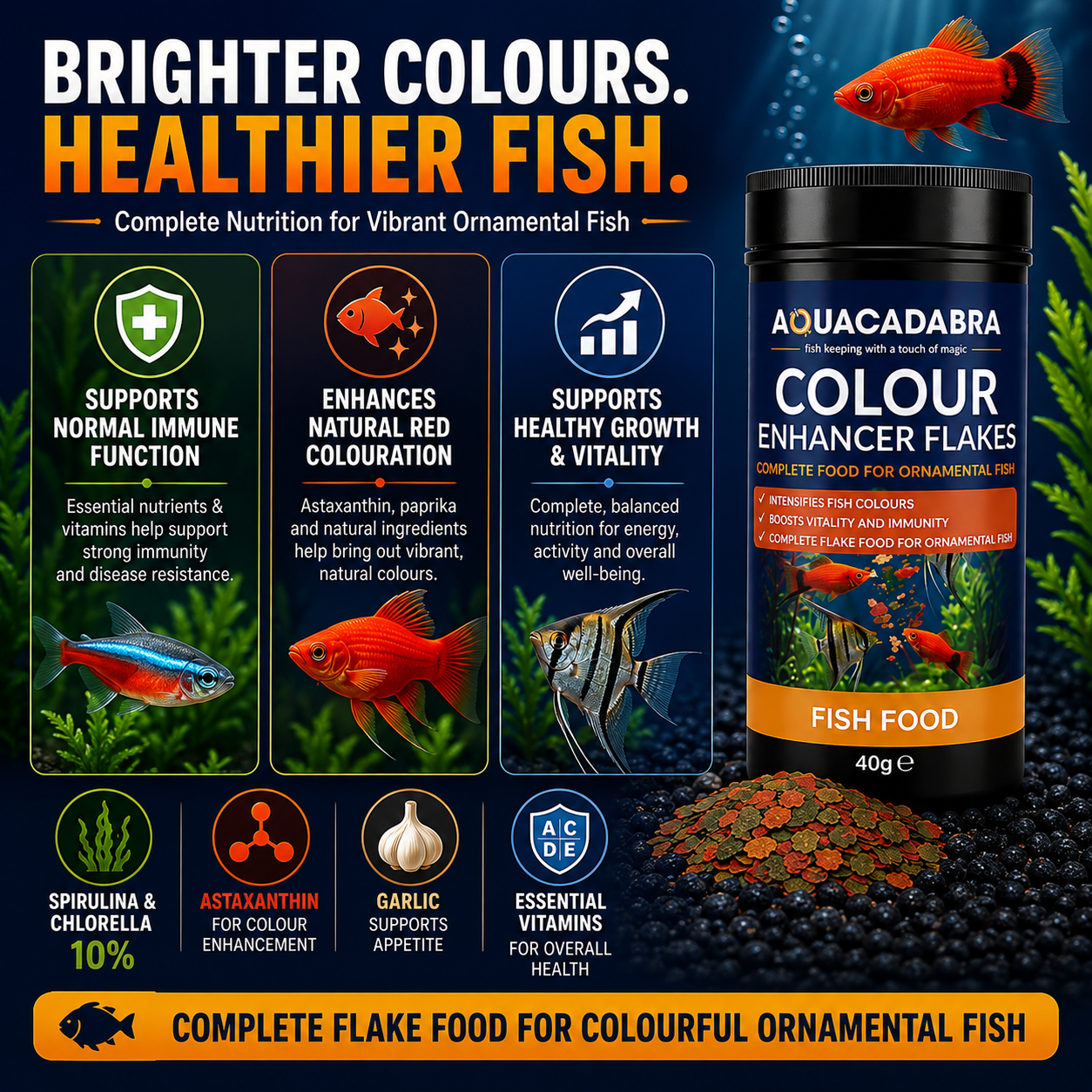 Aquacadabra Color Enhancer Flake Fish Food Spirulina 40g