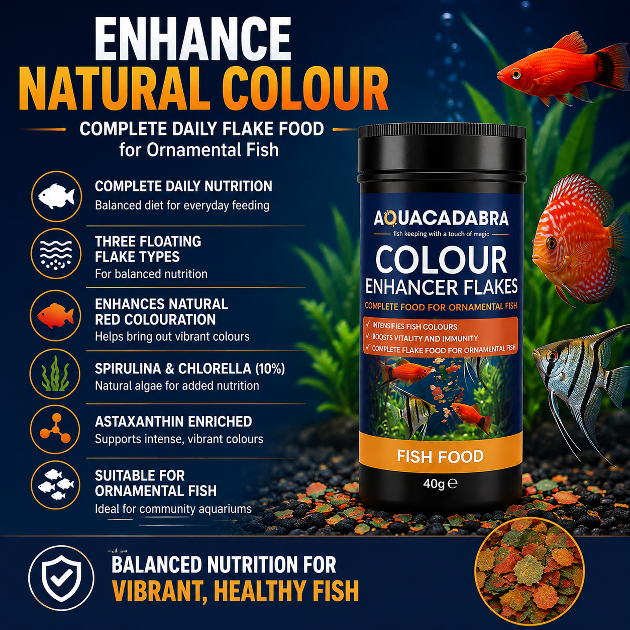 Aquacadabra Color Enhancer Flake Fish Food Spirulina 40g