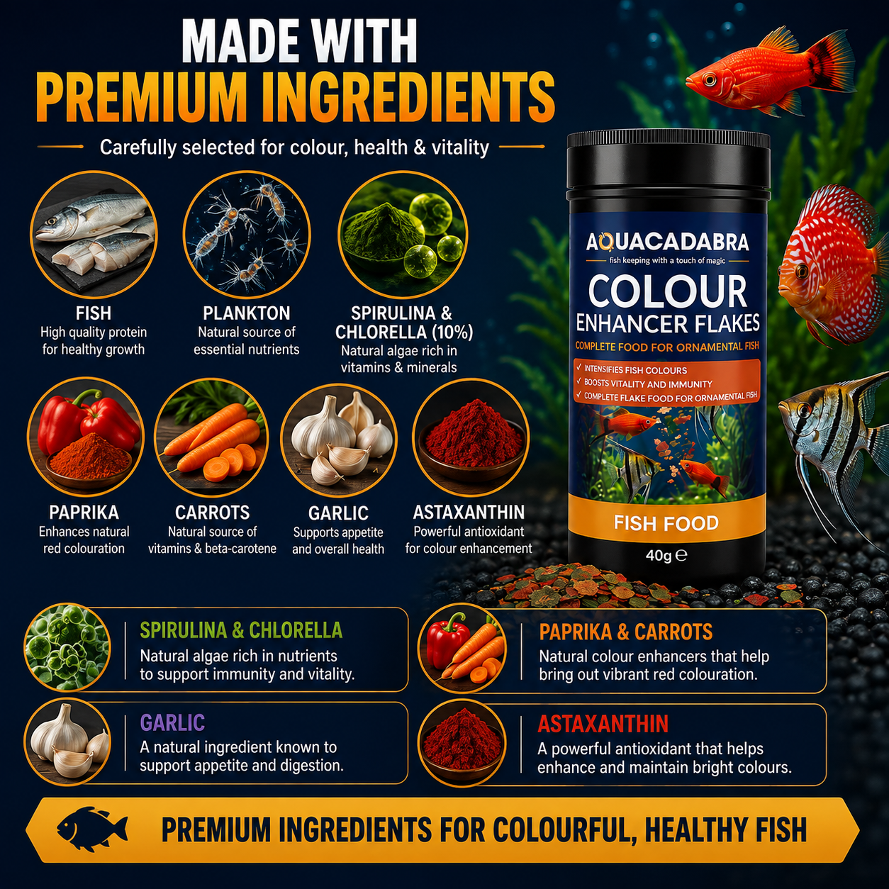 Aquacadabra Color Enhancer Flake Fish Food Spirulina 40g