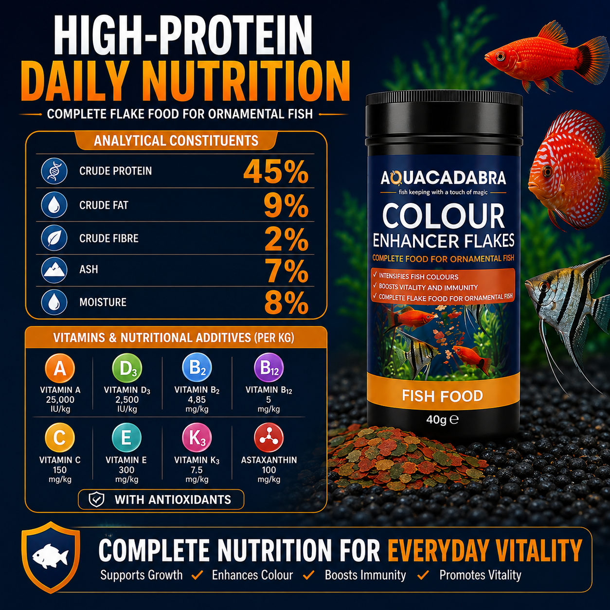 Aquacadabra Color Enhancer Flake Fish Food Spirulina 40g
