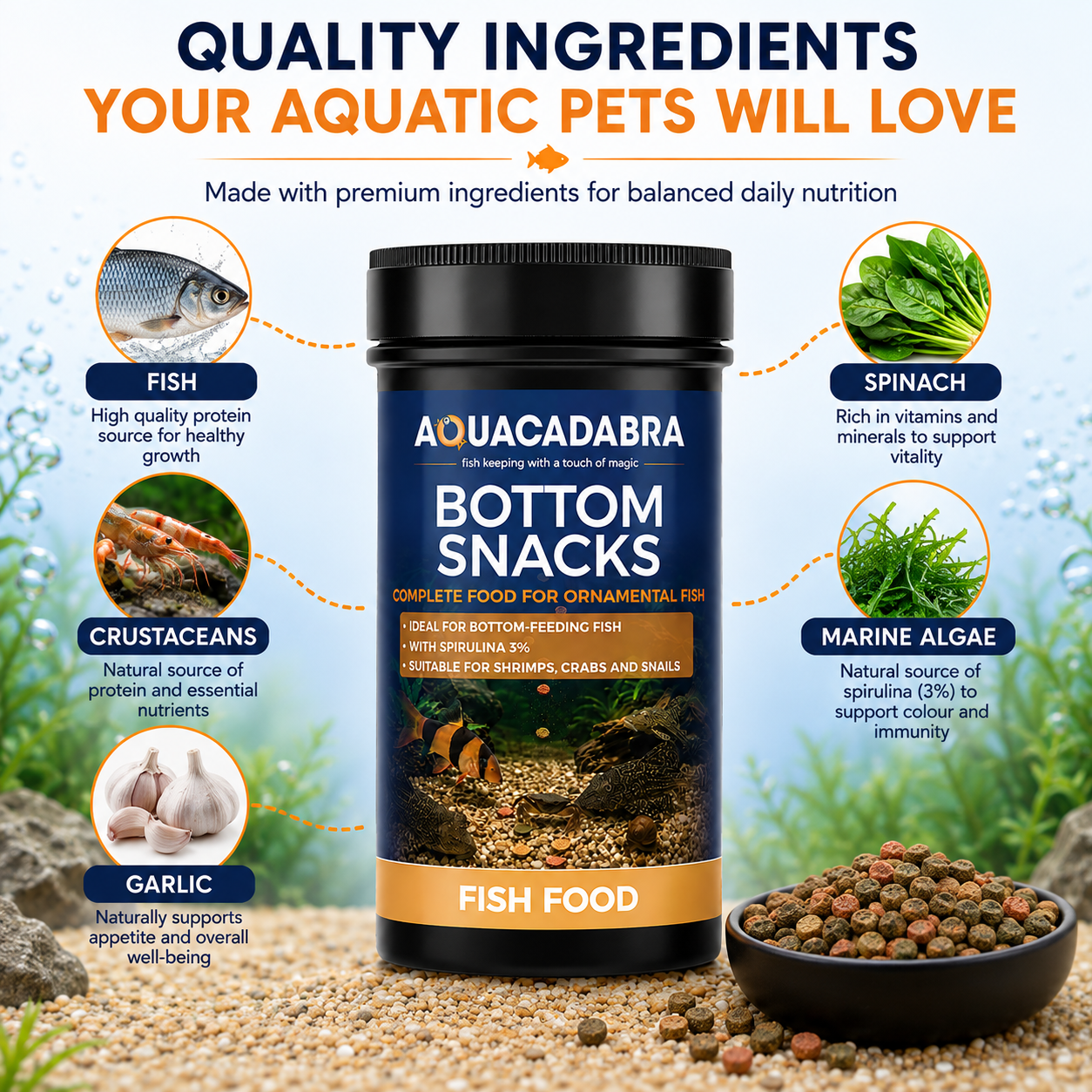 Aquacadabra Bottom Snacks 90g 360g Sinking Fish Food Pleco Catfish Shrimp