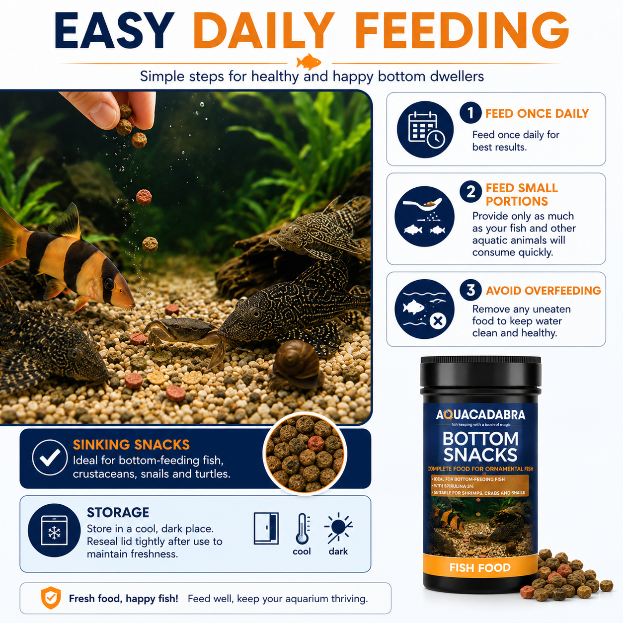 Aquacadabra Bottom Snacks 90g 360g Sinking Fish Food Pleco Catfish Shrimp