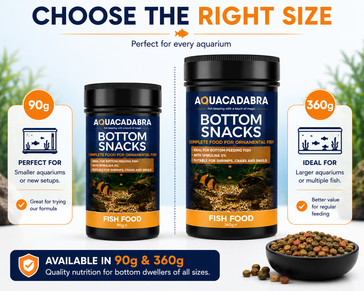 Aquacadabra Bottom Snacks 90g 360g Sinking Fish Food Pleco Catfish Shrimp