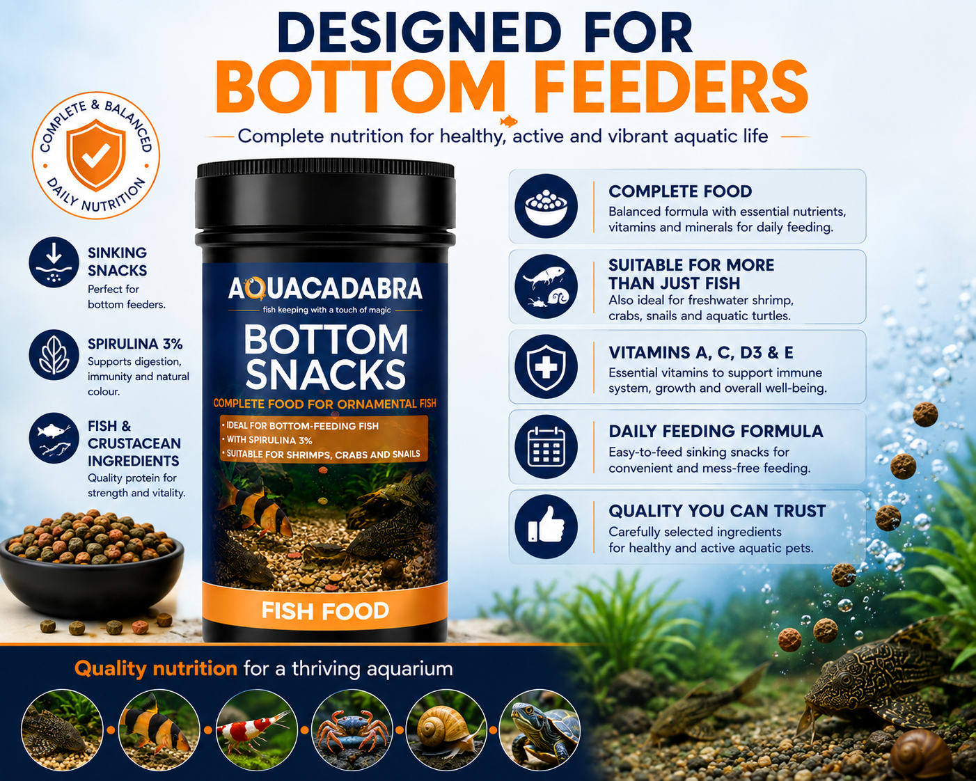 Aquacadabra Bottom Snacks 90g 360g Sinking Fish Food Pleco Catfish Shrimp